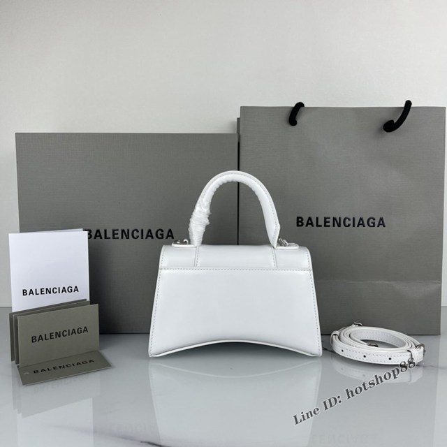 Balenciaga專櫃爆款白色平紋銀扣手提女包 巴黎世家原廠xs號Hourglass沙漏包 款號：8896 fyj1200